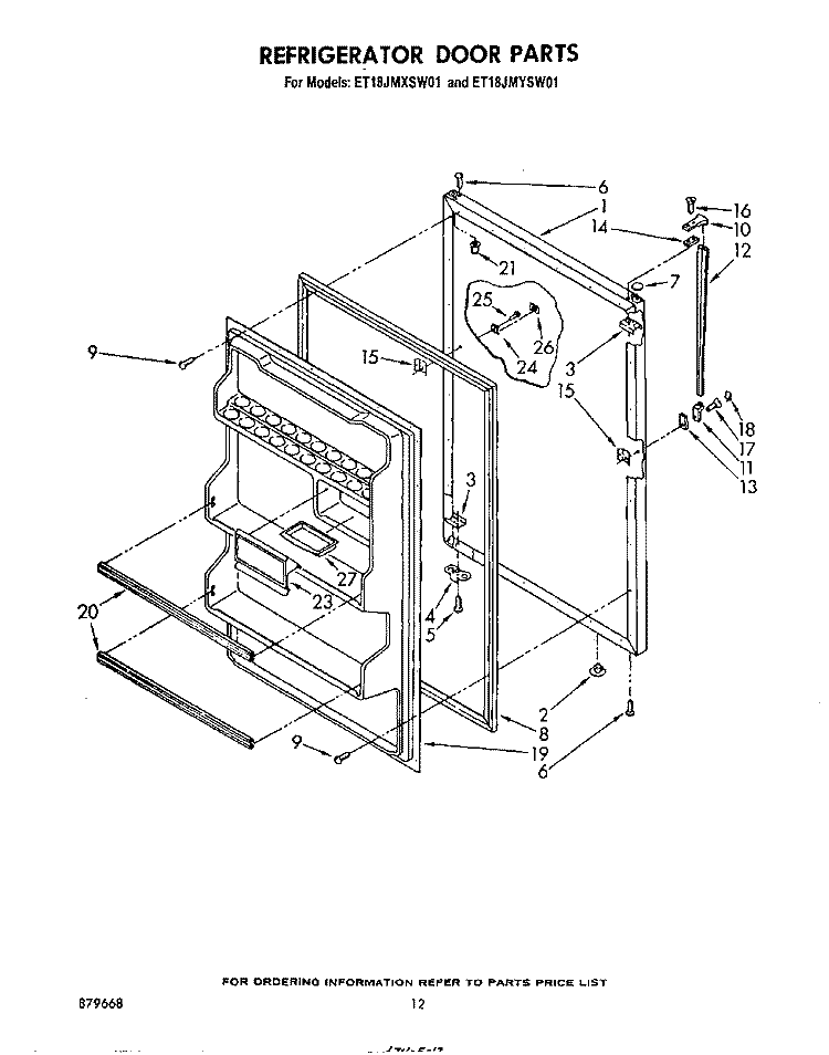 REFRIGERATOR DOOR , NOT ILLUSTRATED Diagram and Parts List for ET18JMYSF01  Whirlpool Refrigerator