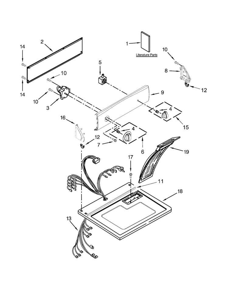 Top And Console Parts Diagram and Parts List for 110C70112310  Kenmore Dryer