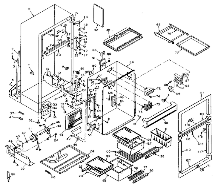 Cabinet Parts Diagram and Parts List for 106W16ES  Kenmore Refrigerator