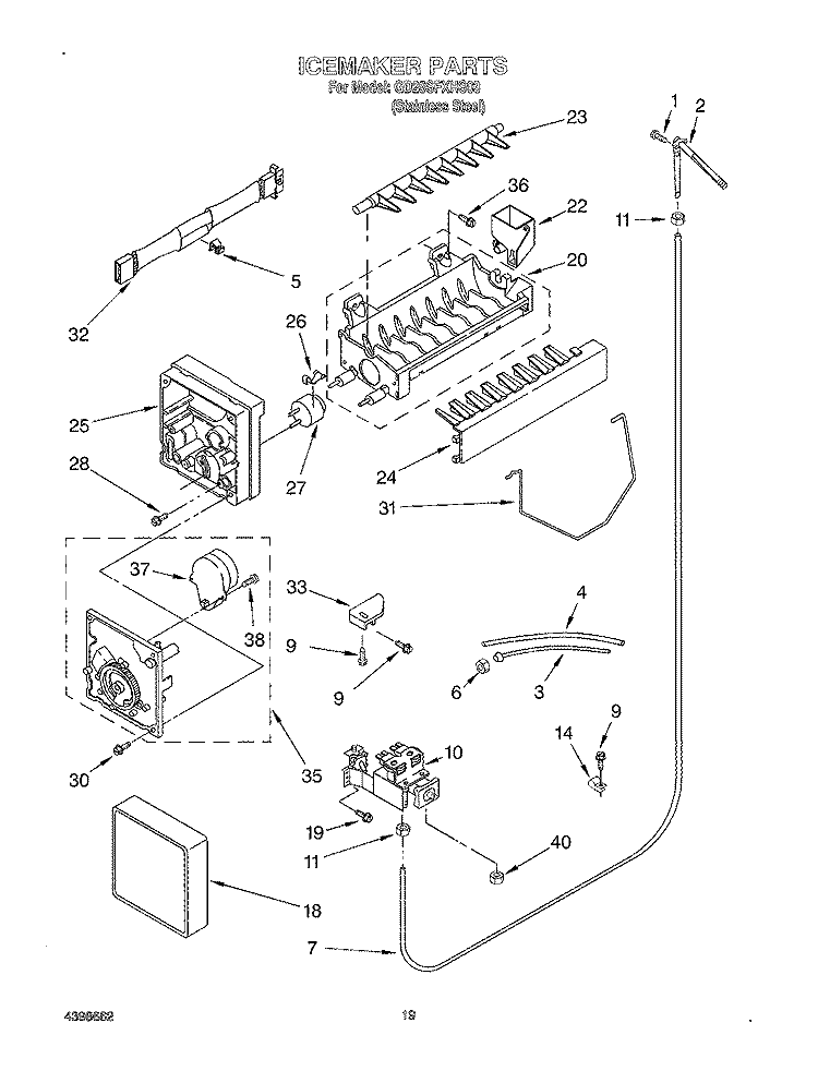 ICEMAKER Diagram and Parts List for GD25SFXHS03  Whirlpool Refrigerator