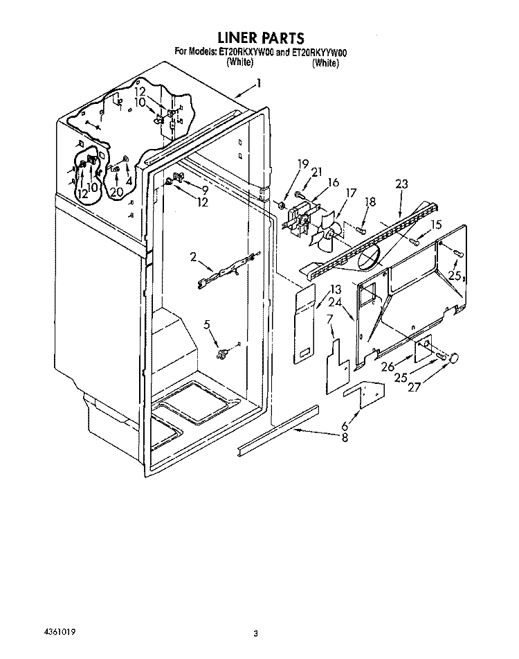 LINER Diagram and Parts List for ET20RKXYW00  Whirlpool Refrigerator