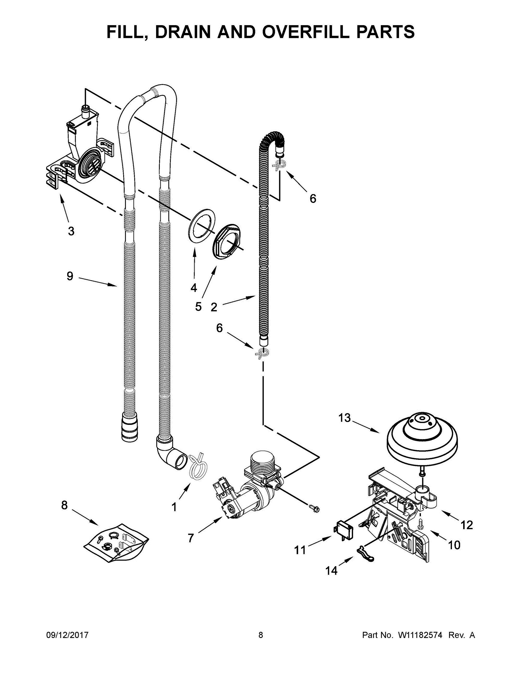 05 - FILL, DRAIN AND OVERFILL PARTS Diagram and Parts List for  Whirlpool Dishwasher