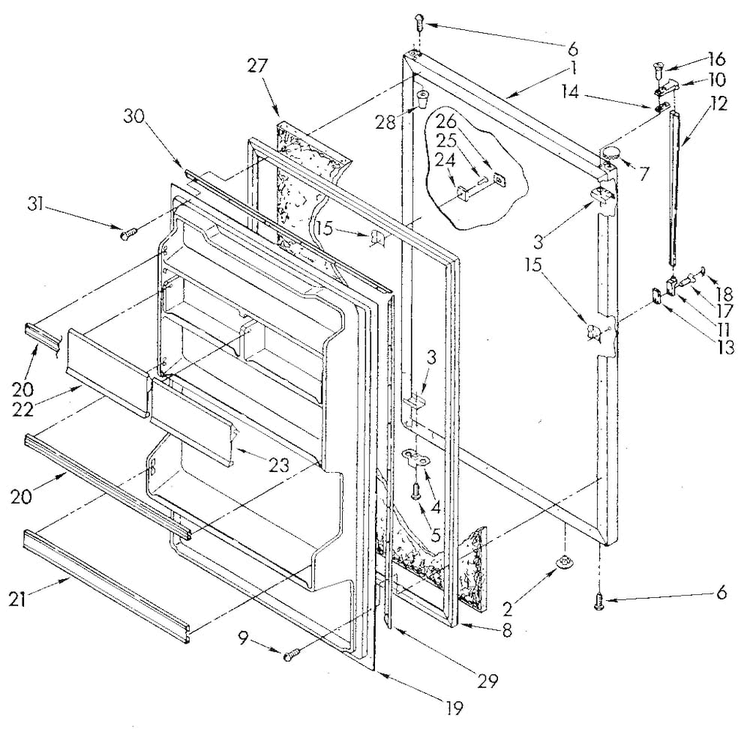Refrigerator Door Diagram and Parts List for ET18GKXSG0B  Whirlpool Refrigerator