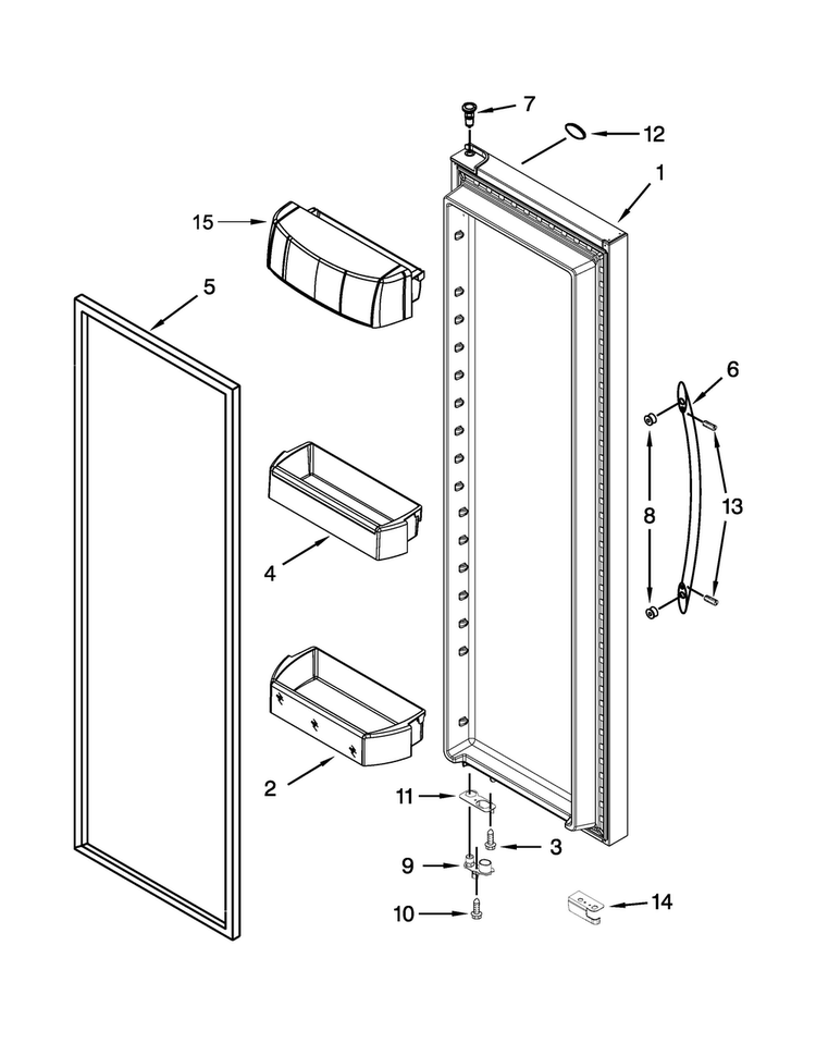 Refrigerator Door Parts Diagram and Parts List for  Whirlpool Refrigerator