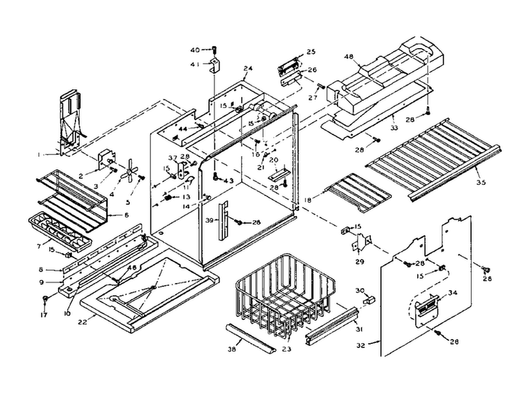Refrigerator Freezer Section Parts Diagram and Parts List for 106U18G  Kenmore Refrigerator