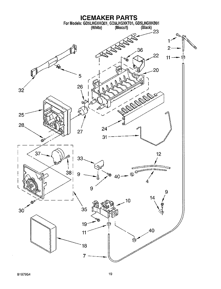 ICEMAKER Diagram and Parts List for GD5LHGXKT01  Whirlpool Refrigerator