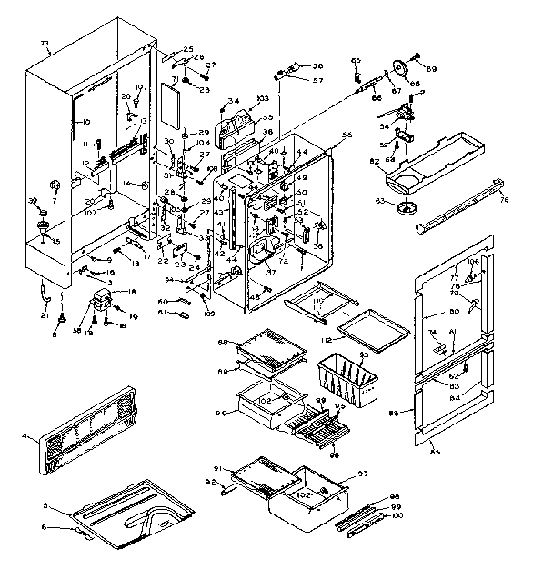 Cabinet Parts Diagram and Parts List for 106W16GL2  Kenmore Refrigerator