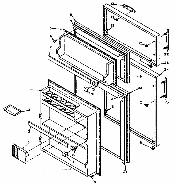 Refrigerator Door Parts Diagram and Parts List for 106U14DIML  Kenmore Refrigerator