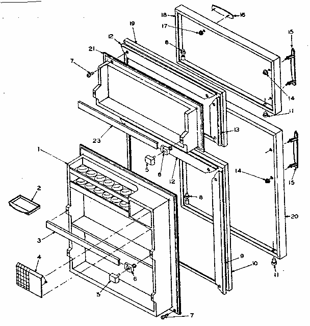 Door Parts Diagram and Parts List for 106U12DAL  Kenmore Refrigerator