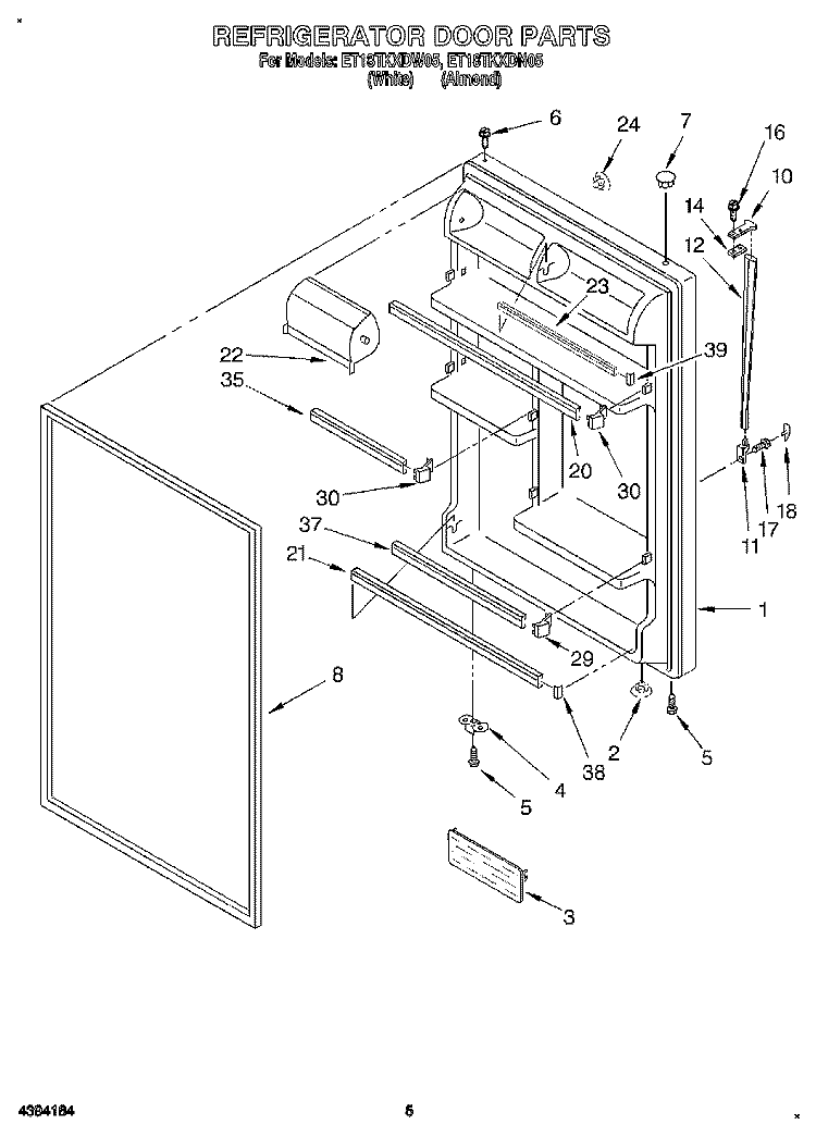 REFRIGERATOR DOOR Diagram and Parts List for ET18TKXDN05  Whirlpool Refrigerator