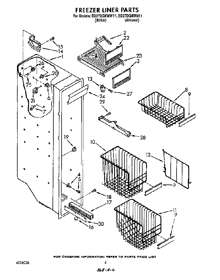 Freezer Liner Diagram and Parts List for ED27DQZWN11  Whirlpool Refrigerator