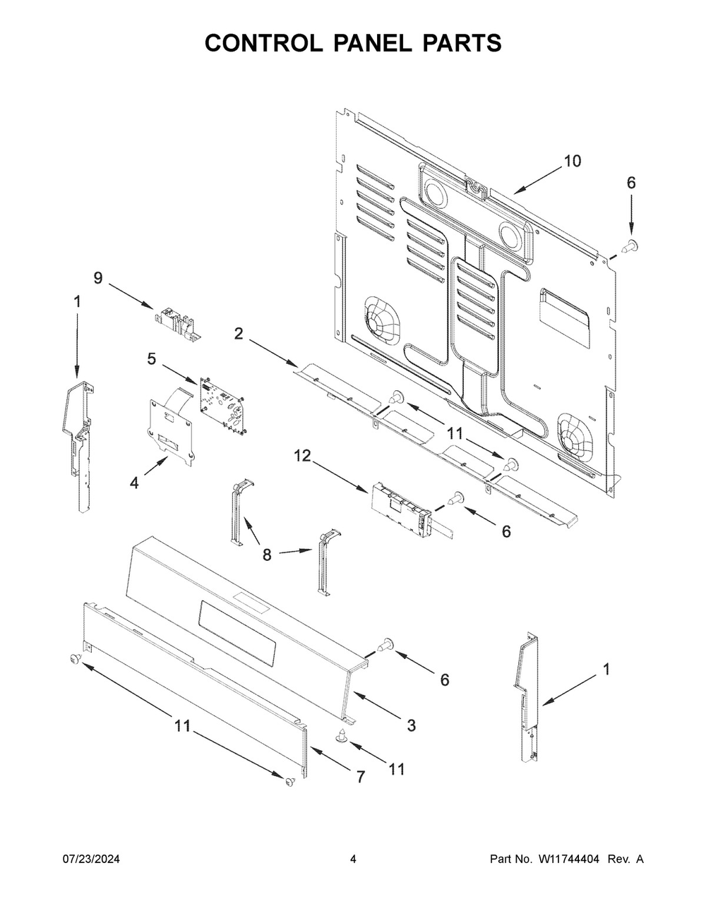 03 - Control Panel Parts Diagram and Parts List for  Whirlpool Range