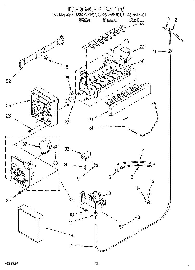 ICEMAKER Diagram and Parts List for GD25DFXFW01  Whirlpool Refrigerator