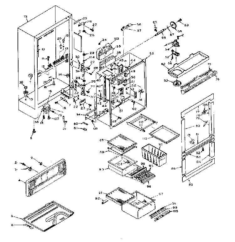Cabinet Parts Diagram and Parts List for 106W16G  Kenmore Refrigerator