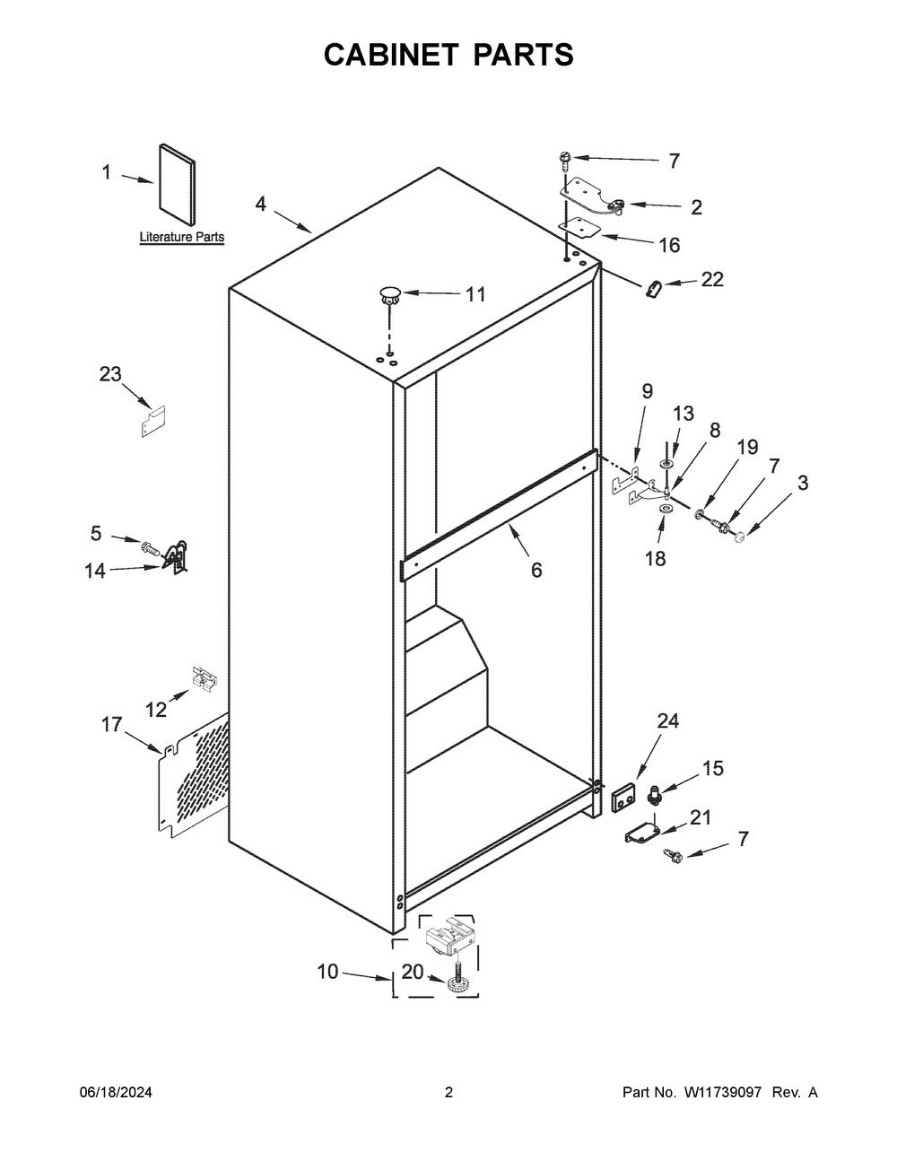 Cabinet Parts Diagram and Parts List for  Whirlpool Refrigerator