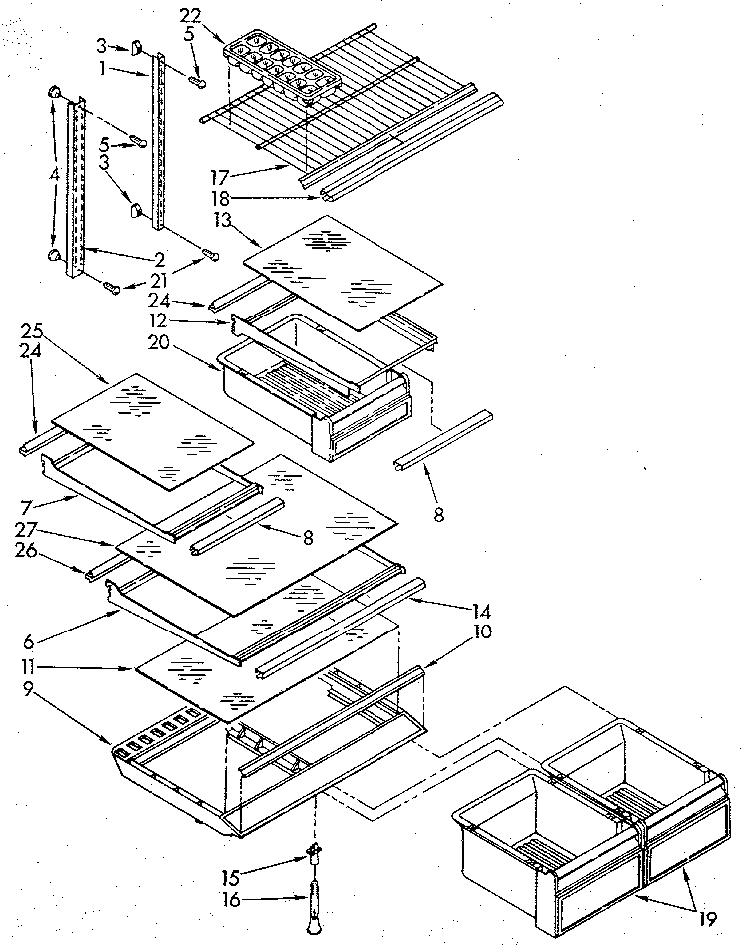 Shelf Diagram and Parts List for ET18GKXSN10  Whirlpool Refrigerator