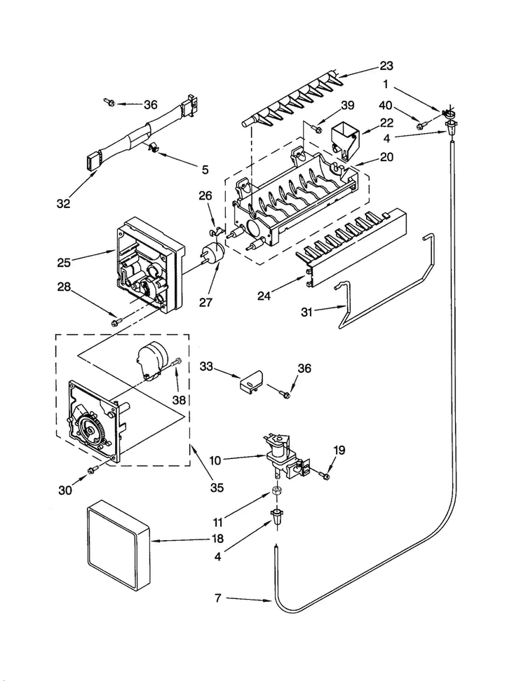 Icemaker Diagram and Parts List for ET21MMXJW01  Whirlpool Refrigerator