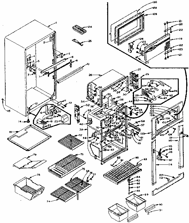 Refrigerator Cabinet Parts Diagram and Parts List for 106M12C-F  Kenmore Refrigerator