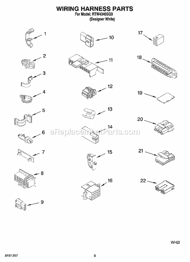 WIRING HARNESS PARTS Diagram and Parts List for  Roper Washer