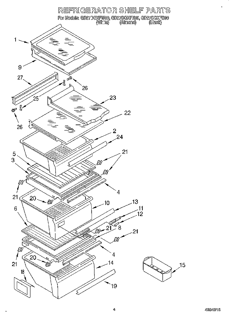 REFRIGERATOR SHELF Diagram and Parts List for GD27DQXFB00  Whirlpool Refrigerator