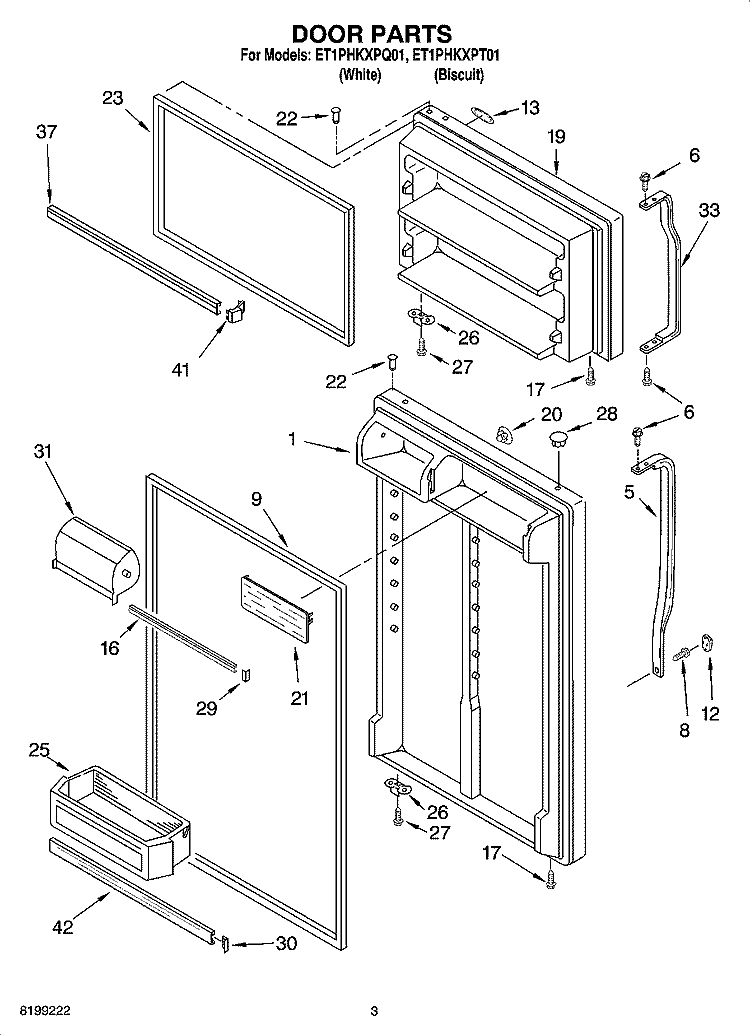 DOOR PARTS Diagram and Parts List for ET1PHKXPT01  Whirlpool Refrigerator