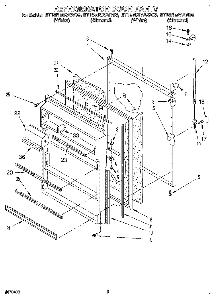 REFRIGERATOR DOOR Diagram and Parts List for ET18NMXAN03  Whirlpool Refrigerator