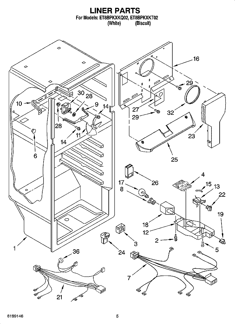 LINER PARTS Diagram and Parts List for ET8BPKXKT02  Whirlpool Refrigerator