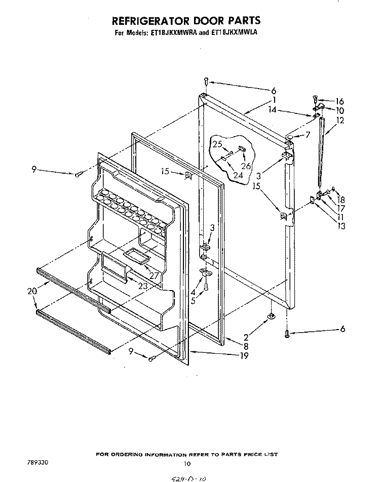 REFRIGERATOR DOOR , NOT ILLUSTRATED Diagram and Parts List for ET18JKXMWRA  Whirlpool Refrigerator
