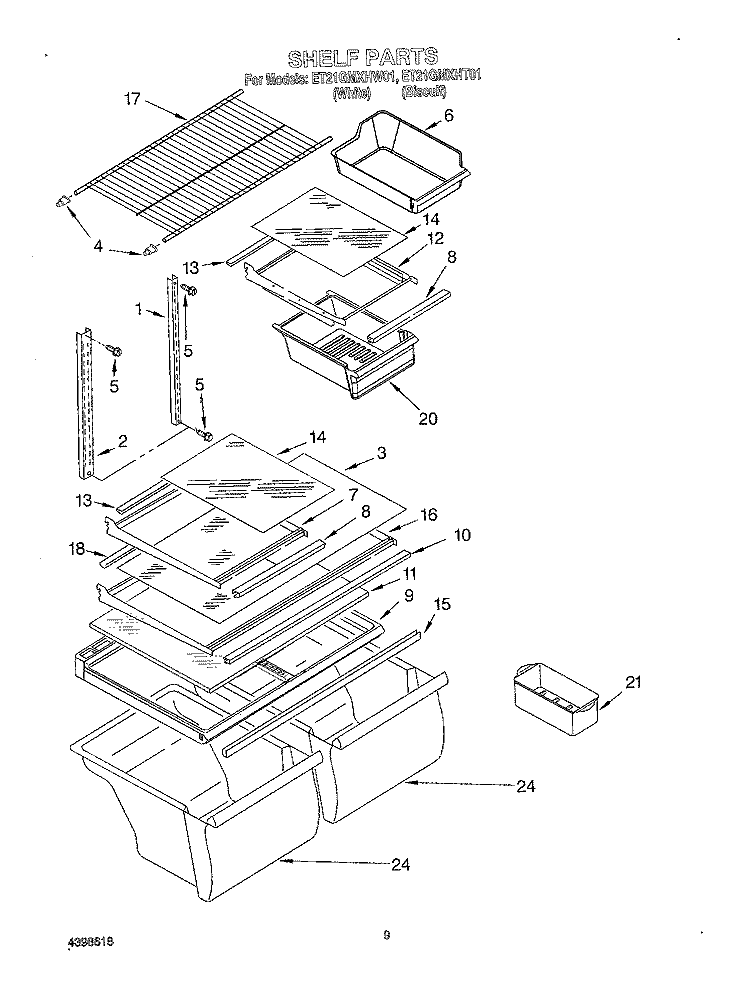 SHELF, OPTIONAL Diagram and Parts List for ET21GMXHW01  Whirlpool Refrigerator
