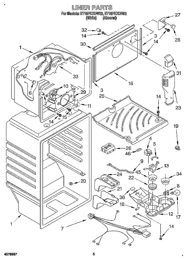 LINER Diagram and Parts List for ET18PKXDW03  Whirlpool Refrigerator