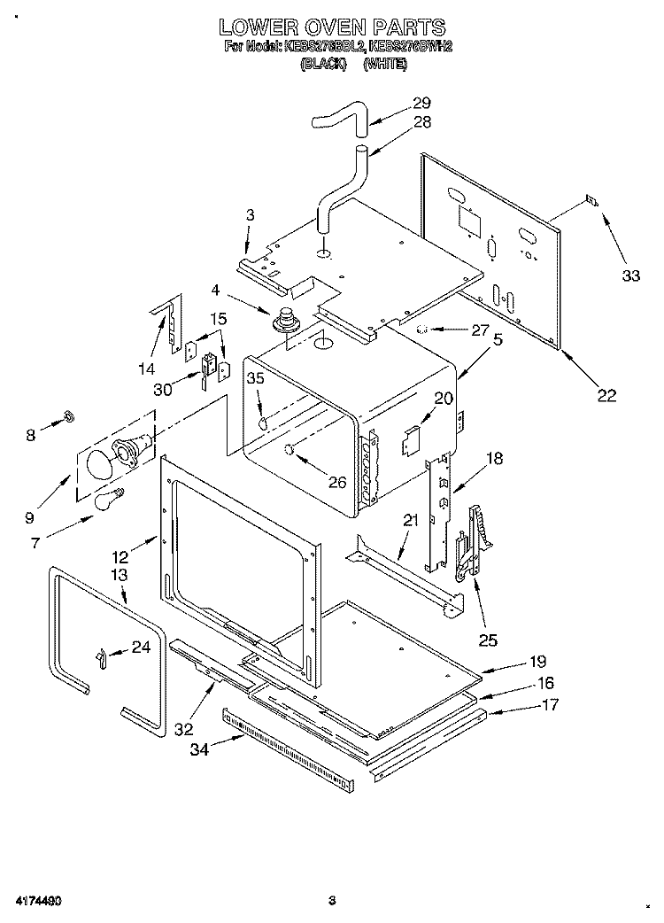 LOWER OVEN Diagram and Parts List for KEBS276BWH2  KitchenAid Wall Oven