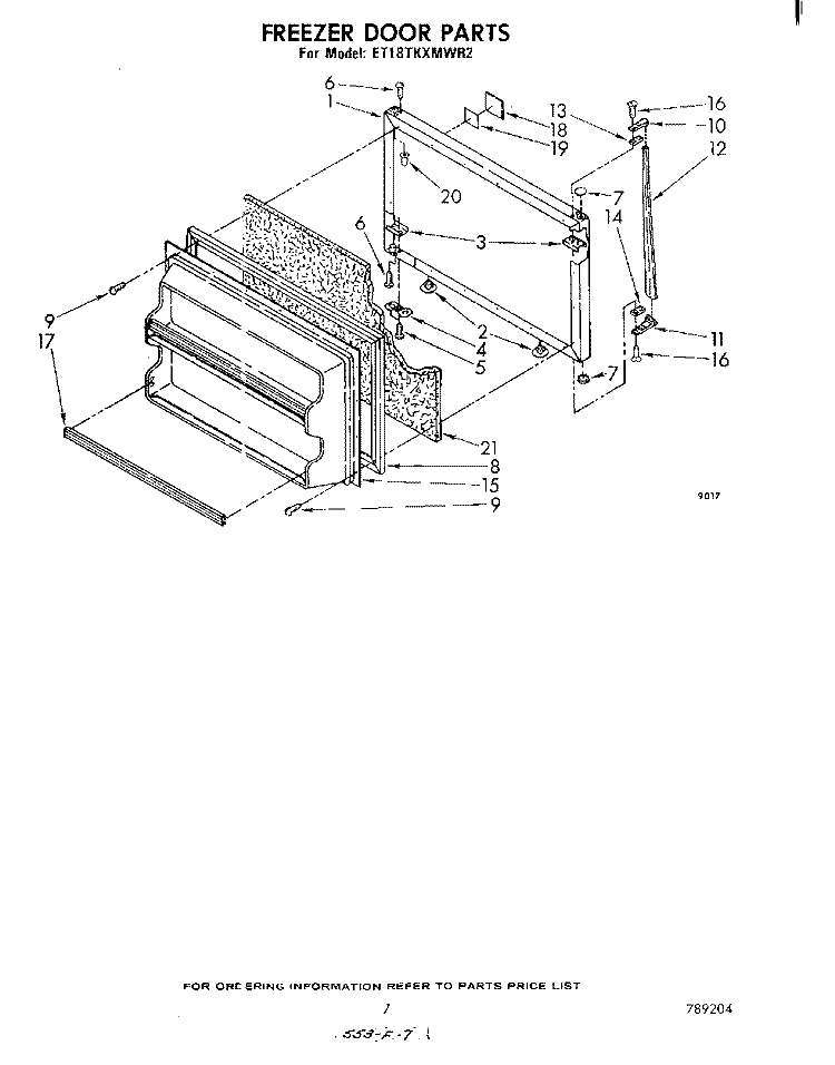 FREEZER DOOR Diagram and Parts List for ET18TKXMWR2  Whirlpool Refrigerator
