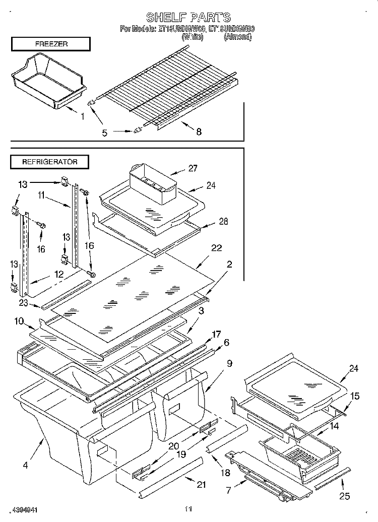 SHELF, LIT/OPTIONAL Diagram and Parts List for ET18UMXGN00  Whirlpool Refrigerator