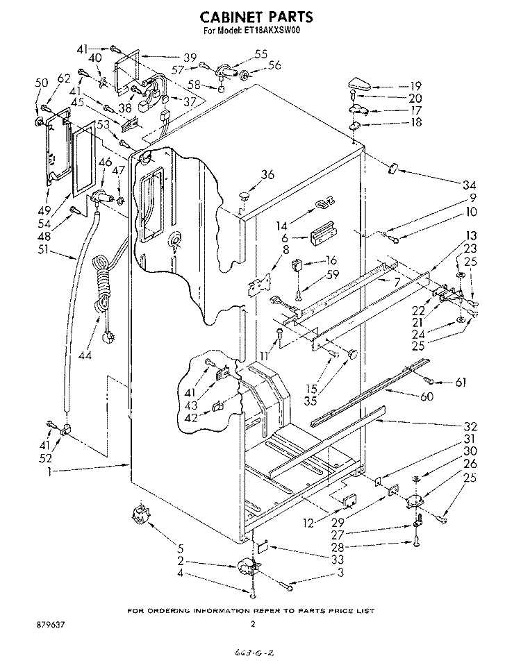 CABINET Diagram and Parts List for ET18AKXSW00  Whirlpool Refrigerator