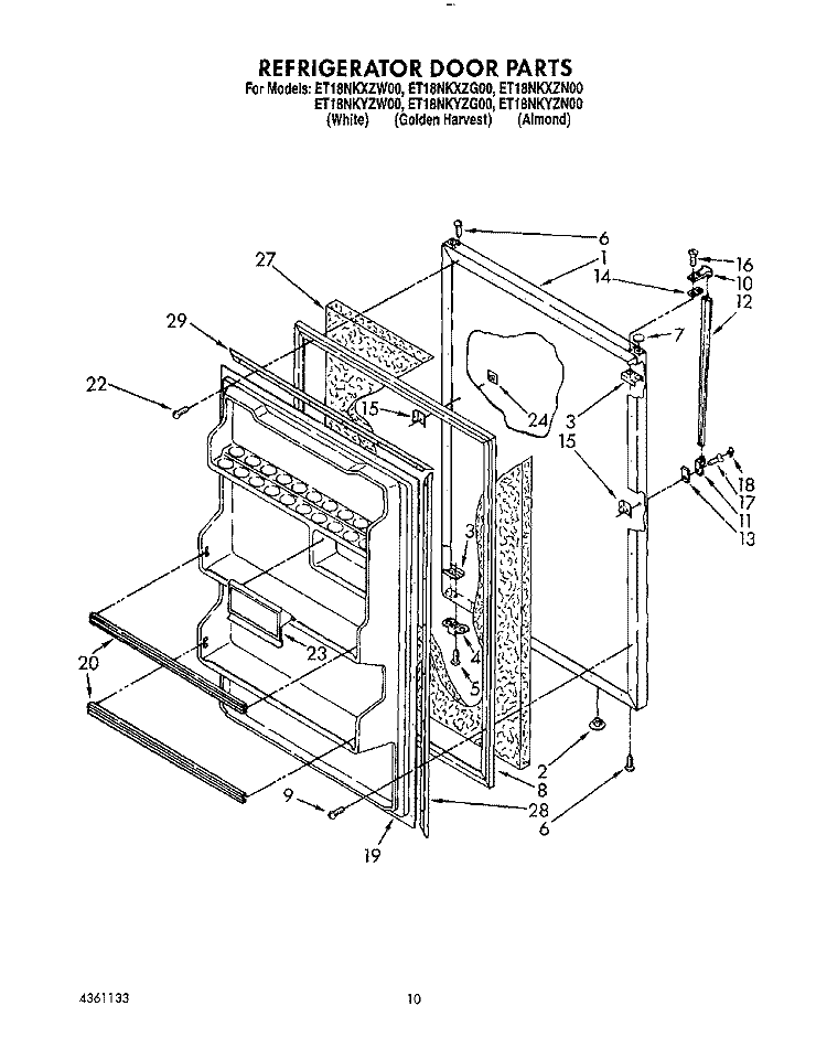 REFRIGERATOR DOOR, LIT/OPTIONAL Diagram and Parts List for ET18NKYZN00  Whirlpool Refrigerator