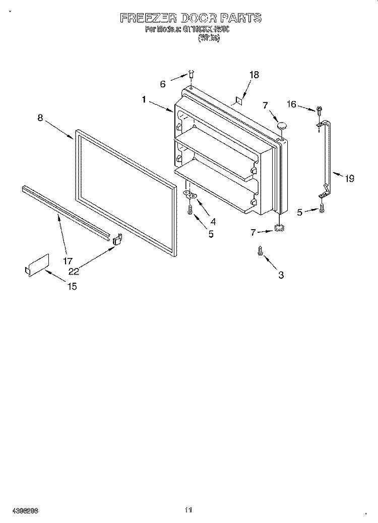 FREEZER DOOR, OPTIONAL Diagram and Parts List for GT19DKXHW00  Whirlpool Refrigerator