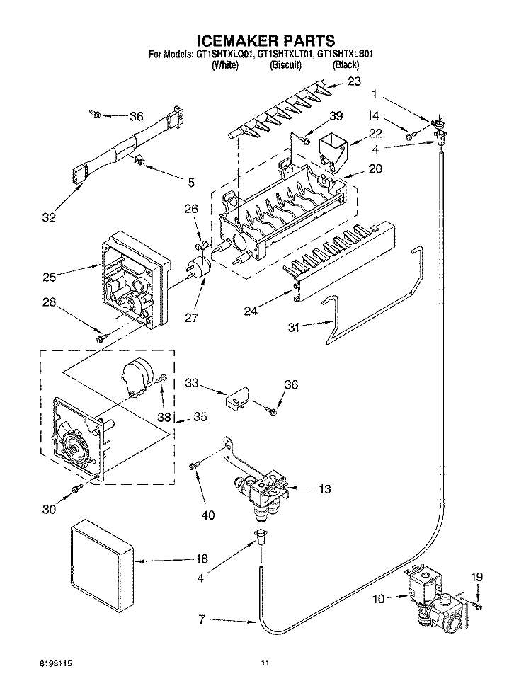 ICE MAKER Diagram and Parts List for GT1SHTXLB01  Whirlpool Refrigerator