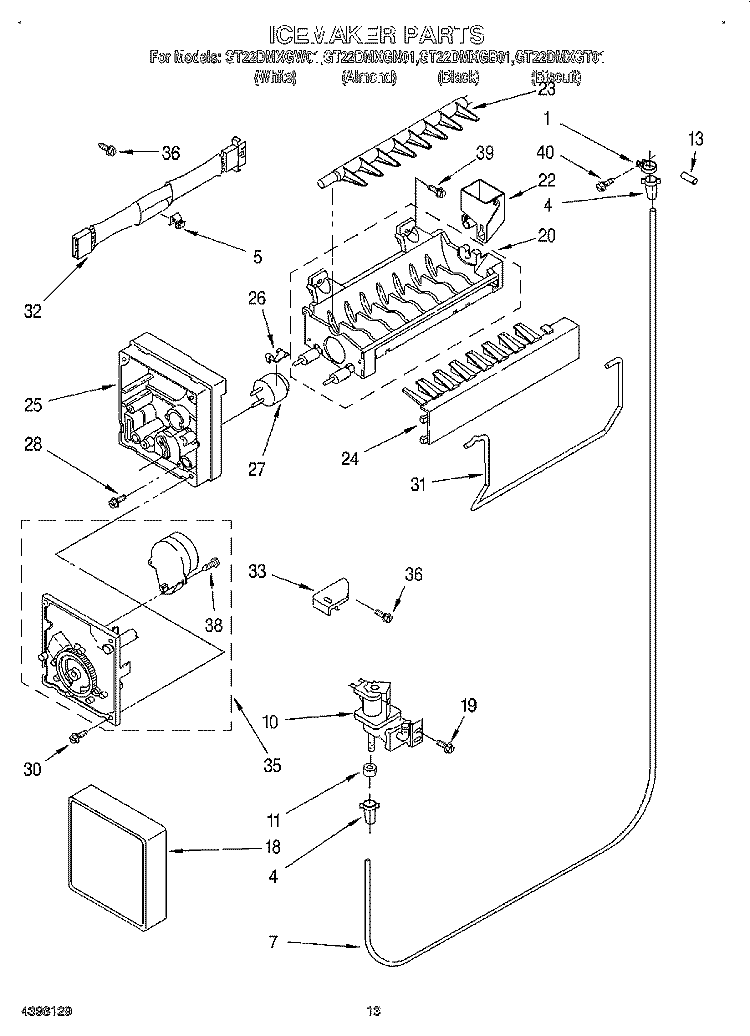 ICEMAKER Diagram and Parts List for GT22DMXGT01  Whirlpool Refrigerator