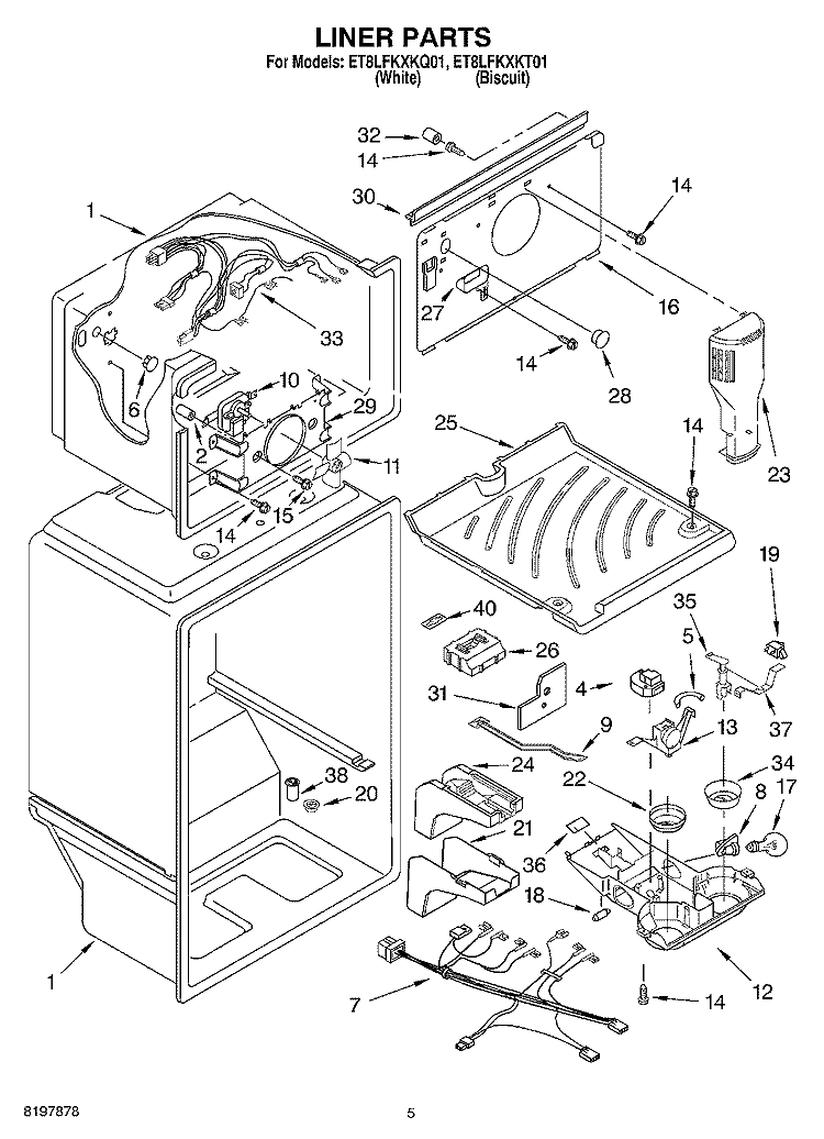 LINER Diagram and Parts List for ET8LFKXKT01  Whirlpool Refrigerator