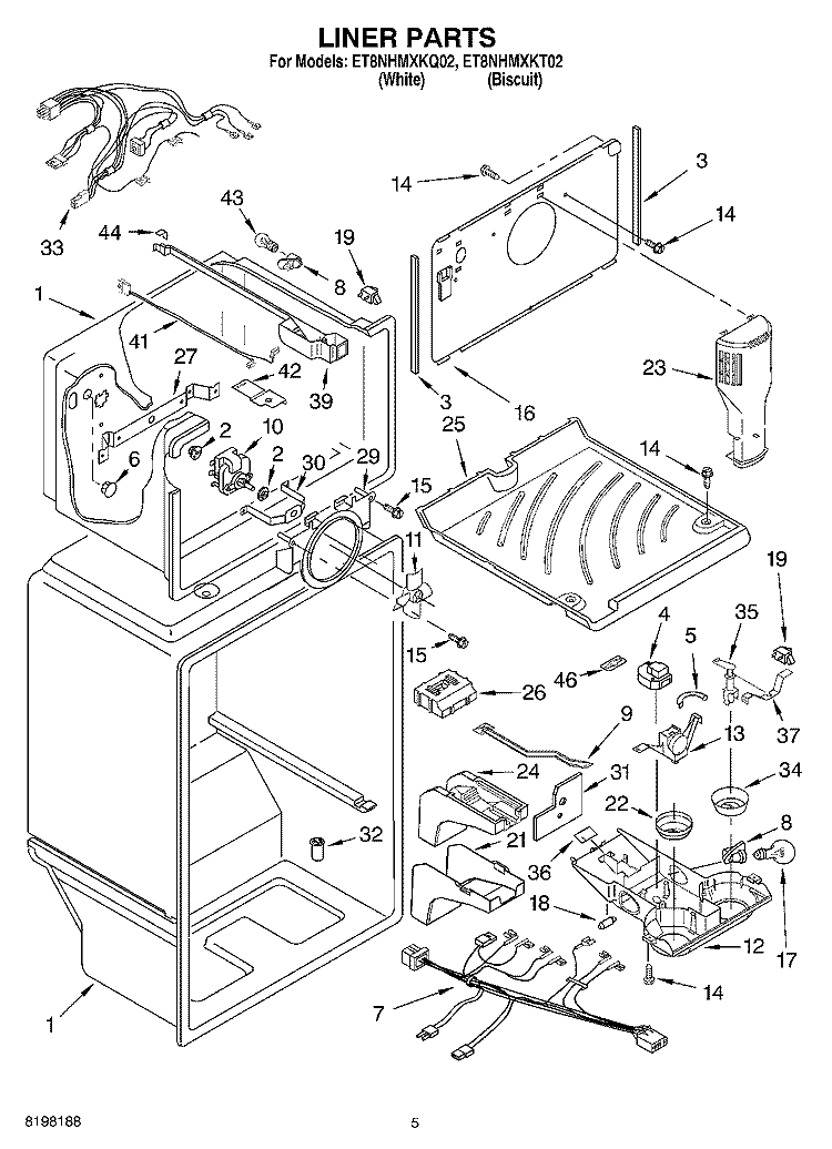 LINER Diagram and Parts List for ET8NHMXKT02  Whirlpool Refrigerator
