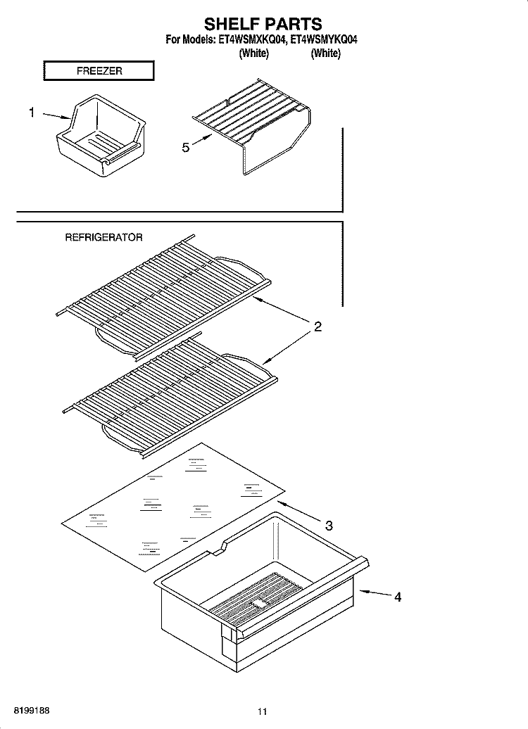 SHELF PARTS, OPTIONAL PARTS Diagram and Parts List for ET4WSMYKQ04  Whirlpool Refrigerator