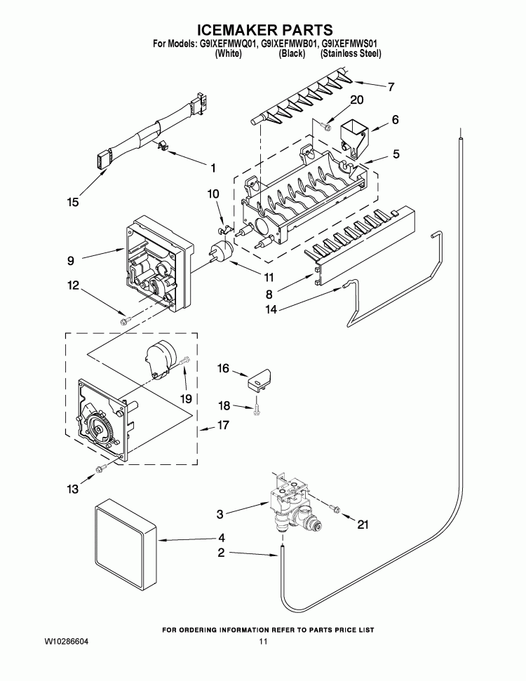 ICEMAKER PARTS Diagram and Parts List for G9IXEFMWB01  Whirlpool Refrigerator