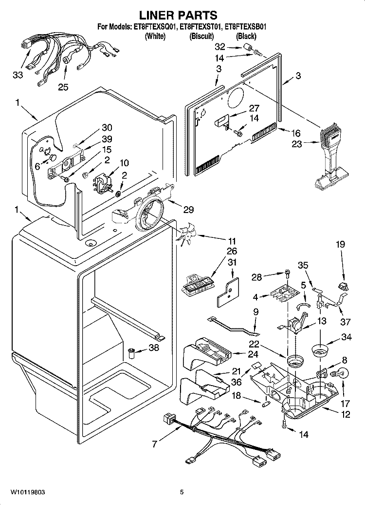 LINER PARTS Diagram and Parts List for ET8FTEXST01  Whirlpool Refrigerator