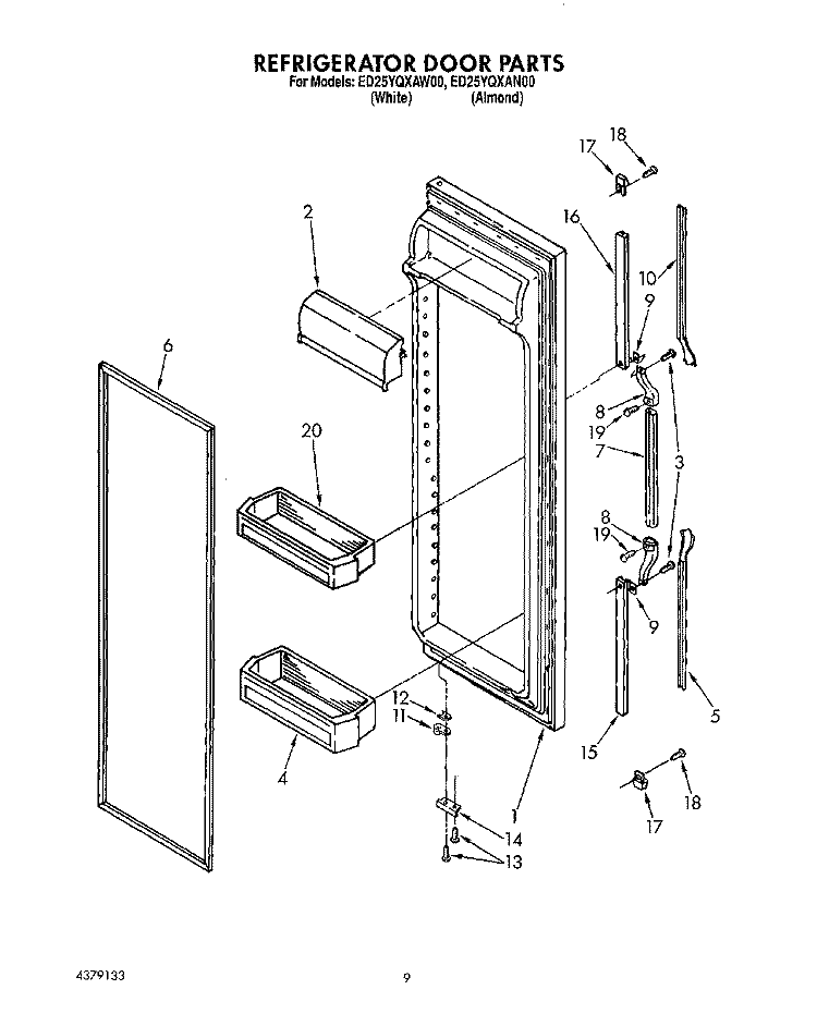 REFRIGERATOR DOOR Diagram and Parts List for ED25YQXAW00  Whirlpool Refrigerator