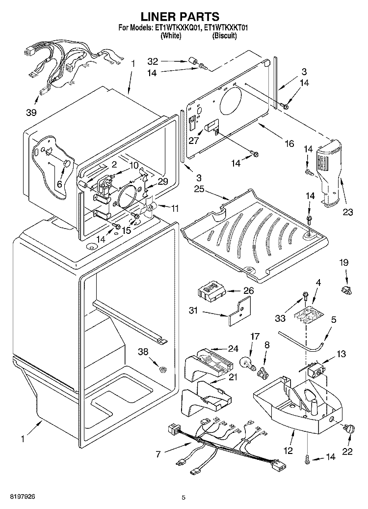 LINER Diagram and Parts List for ET1WTKXKT01  Whirlpool Refrigerator