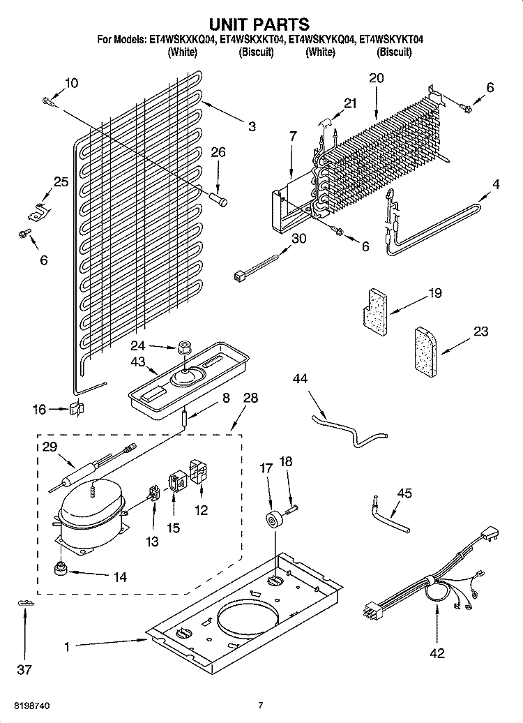 UNIT PARTS Diagram and Parts List for ET4WSKYKQ04  Whirlpool Refrigerator
