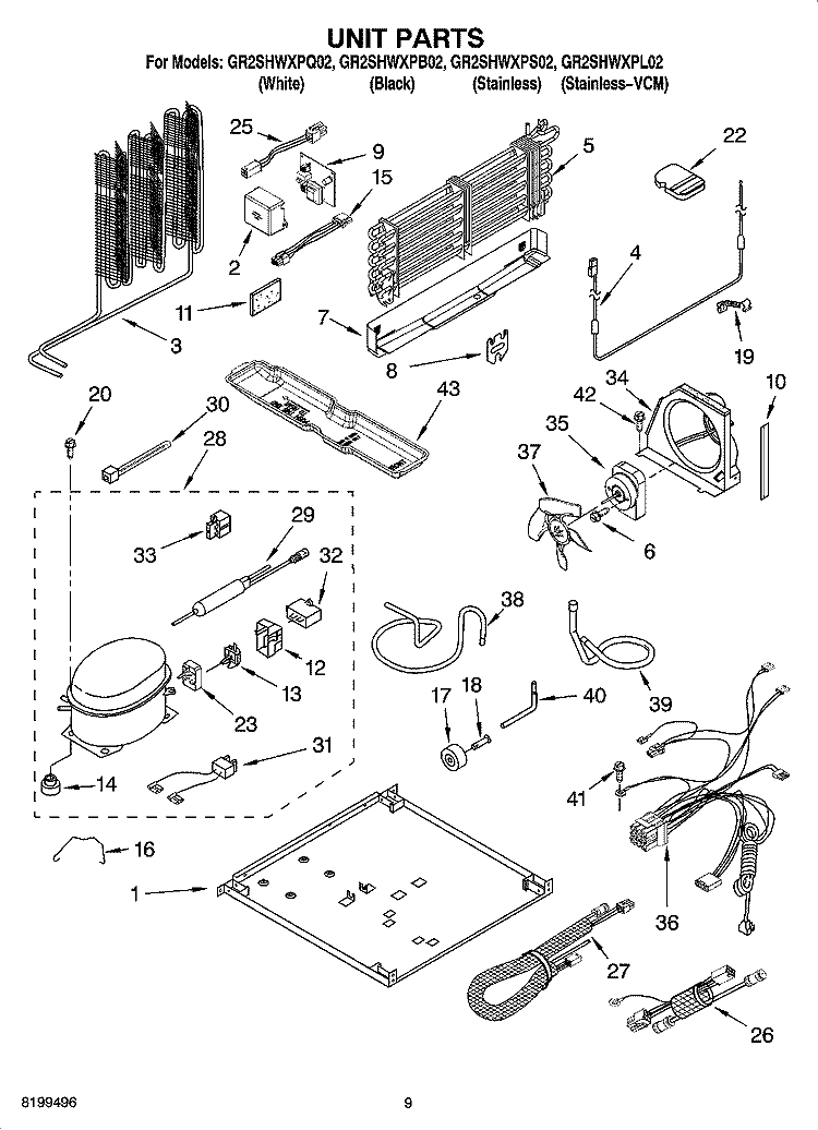 UNIT PARTS Diagram and Parts List for GR2SHWXPL02  Whirlpool Refrigerator