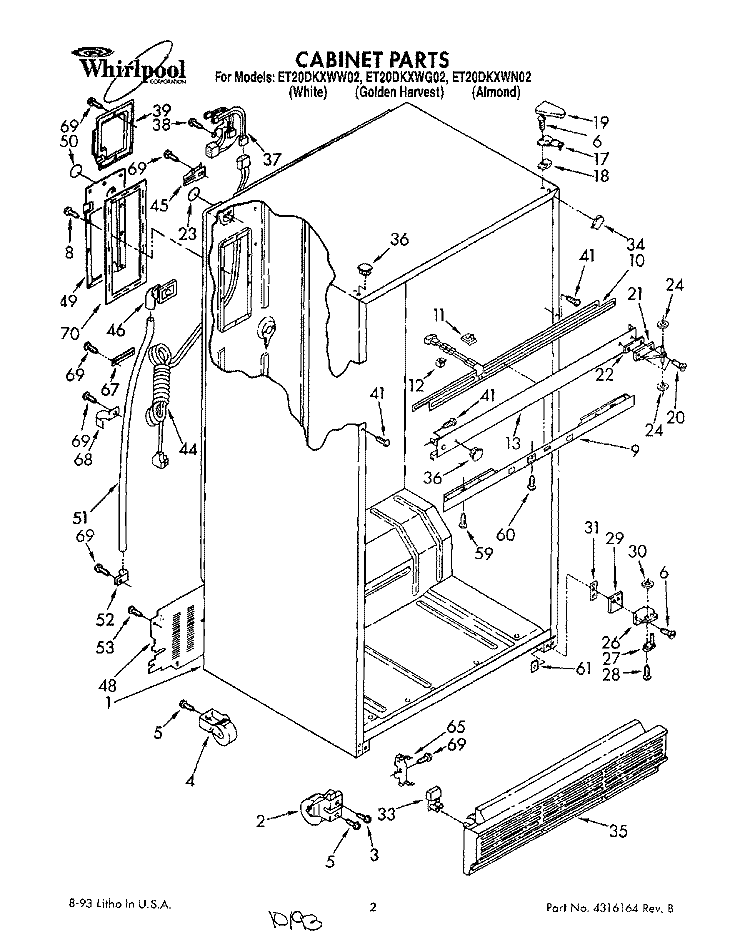 CABINET Diagram and Parts List for ET20DKXWN02  Whirlpool Refrigerator