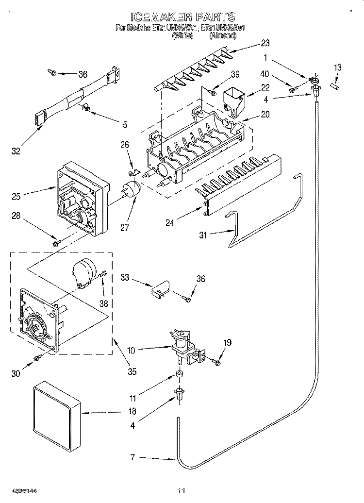 ICE MAKER, LIT/OPTIONAL Diagram and Parts List for ET21UMXGW01  Whirlpool Refrigerator