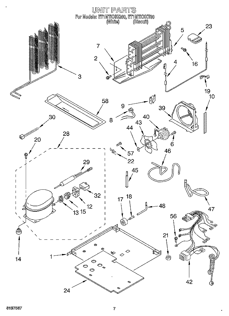 UNIT Diagram and Parts List for ET1MTKXKQ00  Whirlpool Refrigerator